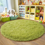 6‘x6’ Grass Green Round Rug for Bedroom, Ultra Soft Fluffy Circle Rug for Kids Girls Boys Room, Cute Shag Rugs for Living Room Playroom Tent Castle Home Decor Rug
