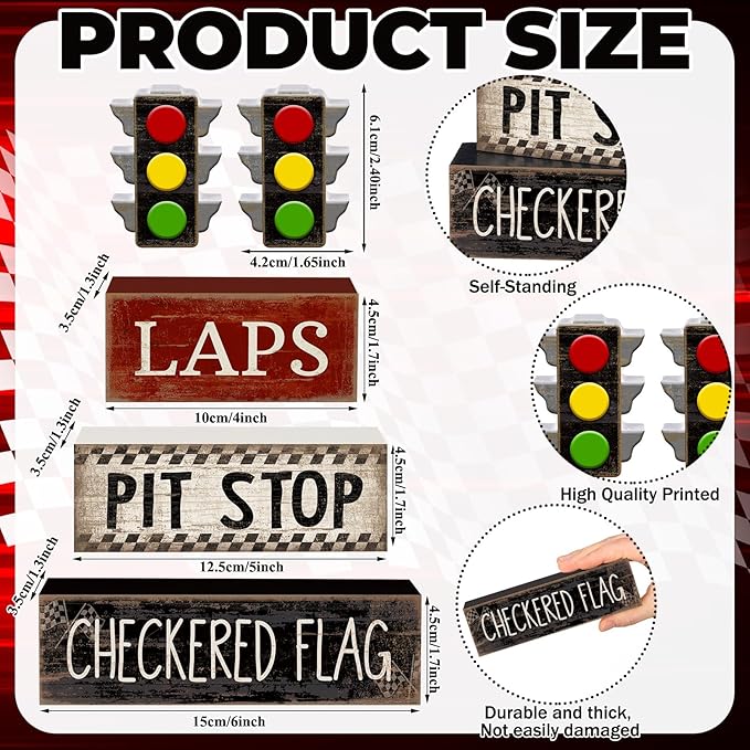 Lineshading 4 Pcs Racing Birthday Party Decoration Race Car Table Decorations Wooden Traffic Light Decor Racing Car Table Centerpieces for Photo Props Decor Birthday Party Supplies