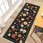 U'Artlines 2'x6' Boho Runner Rug for Hallways Kitchen Colorful Floral Soft Non Slip Washable Floor Carpet Runners for Entryway Laundry Room Bathroom Black Green