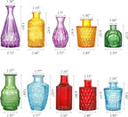 Coloch Set of 10 Colored Bud Vases, Assorted Small Glass Flower Vases Vintage Carved Floral Vase Single Bud Vase in Bulk for Centerpieces, Parties, Wedding Decoration, Office, Home