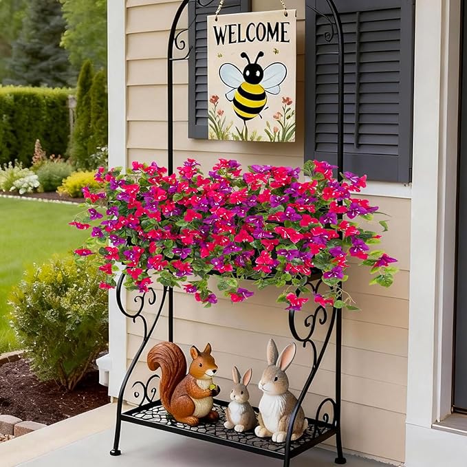 Homsunny Artificial Fake Flowers Plants for Outdoor Decoration, 2 Pcs Faux Silk Flower Bougainvillea Vines Look Real UV Resistant for Home Porch Patio Balcony Yard Spring Decor(Mix Purple)