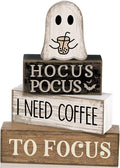 Lineshading 4 Pcs Halloween Coffee Table Decor Coffee Ghost Wooden Stack Block Decor Halloween Tiered Tray Decoration Farmhouse Ghost Tabletop Centerpiece Decorations for Home Kitchen Office Bar Shelf