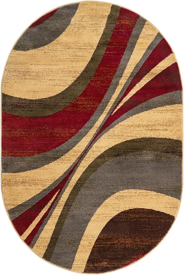 Unique Loom Barista Collection Area Rug - Ngada (4' 1" x 6' 1" Oval, Beige/Red)