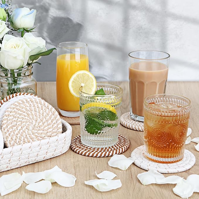 Coasters for Drinks, 12 Pack Coasters, Coaster Set of 6 Color, Suitable for Morhers Day, Gift for Mothers Day Best Choice, Mom Gifts, Brown + Basket, Dining Room Decor, Ditchen Table Decor