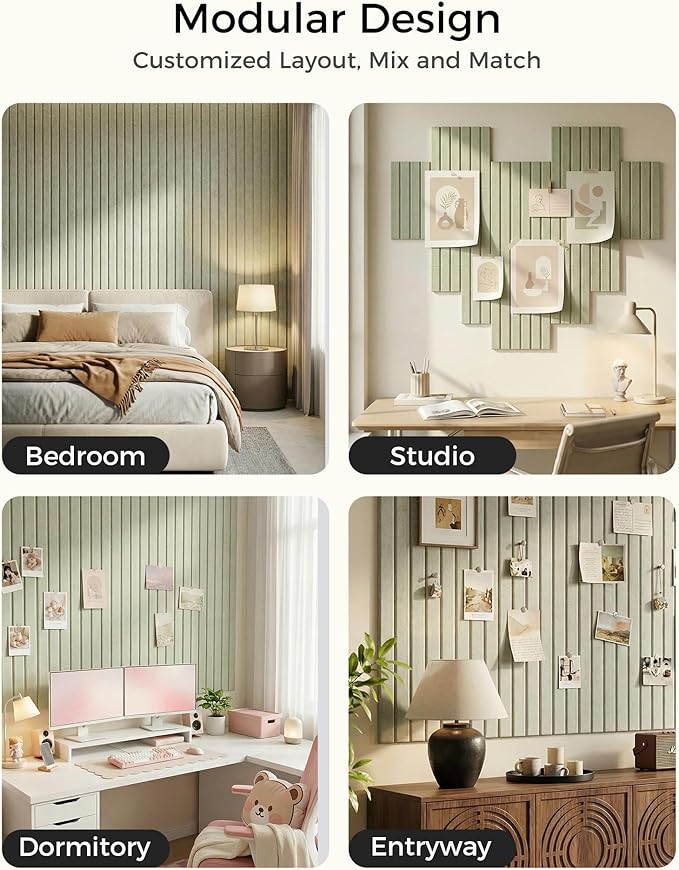 Aothia 12-Pack Felt Bulletin Board Tiles 48"x36", Modular Pin Board for Smooth Walls, Cork Board Alternative for Notes & Photos, 0.35" Thick, 70 Adhesive Tabs & 40 Pins, Sage Green