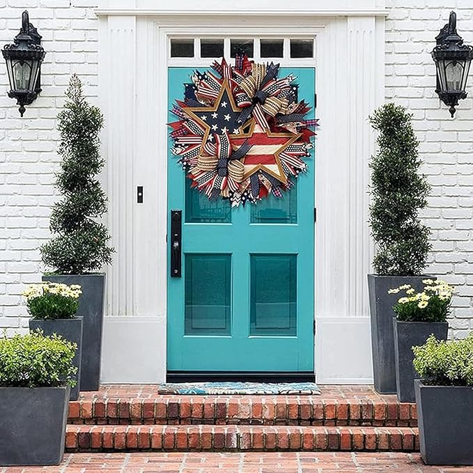 250th Anniversary Patriotic Wreath, 4th of July Wreath for Front Door, Patriotic Wreath Handmade Eagle Wreaths, Memorial Day Home Decoration for Indoor and Outdoor (B)