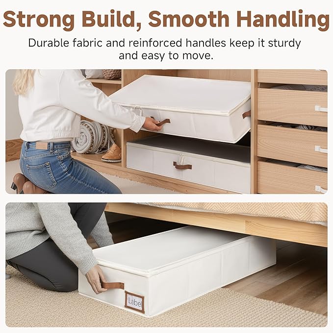 StorageWorks Underbed Storage Containers with Lids, 2-Pack 7" XL Under Bed Organizers for Clothes, Bedding and Sweaters, 73L Low Profile Fabric Storage Bins, Foldable Space Saving, Beige