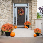 24 Bundles Fall Flowers Artificial for Halloween Decoration Outdoors, Fake Plants Autumn, Mums Daisy Eucalyptus Realistic UV Resistant for Garden Patio Porch Home Decor, Orange