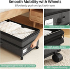 Kitstorack 2Pack Height-adjustable Under Bed Storage with Wheels, Under Bed Storage Containers,Under Bed Shoe Storage Organizer with Clear Window&Label, Suitable for Clothes Storage, Black