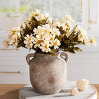 Ceramic Flower Vase Home Decor - 6 Inch Farmhouse Rustic Table Vases with Handle Living Room Decoration Decorative Vintage Pottery for Kitchen Shelf Coffee Dining Bookshelf Fireplace Centerpiece