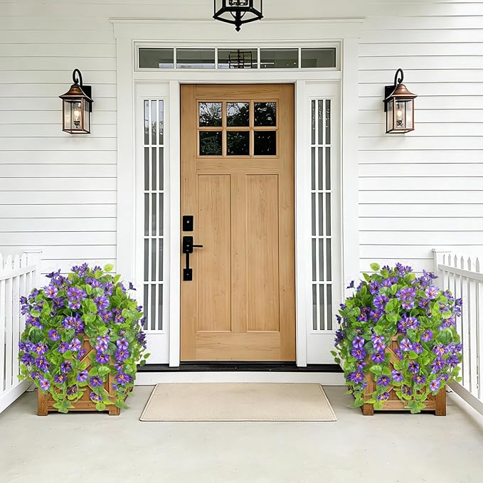 Fake Artificial Flowers Hanging for Outdoors Decor, 2 Bundles UV Resistant Faux Silk Flowers for Planters Porch Patio Window Yard Balcony Fence Decoration