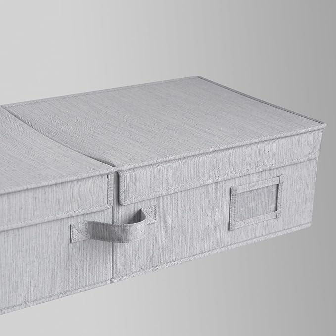 Foldable Under Bed Organizer with Double Folding Lid, Closet Organizers and Storage Bins for Blanket, Clothing, Comforter, Sweaters, Pillows, Linen Sheets, Wrapping Paper, Gray