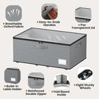 Dayacoco Underbed Storage with Wheels, 2 Pack Under Bed Storage Containers with Clear Lids, No Assembly Required 10.1 inch Rolling Under Bed Storage for Clothes, Grey