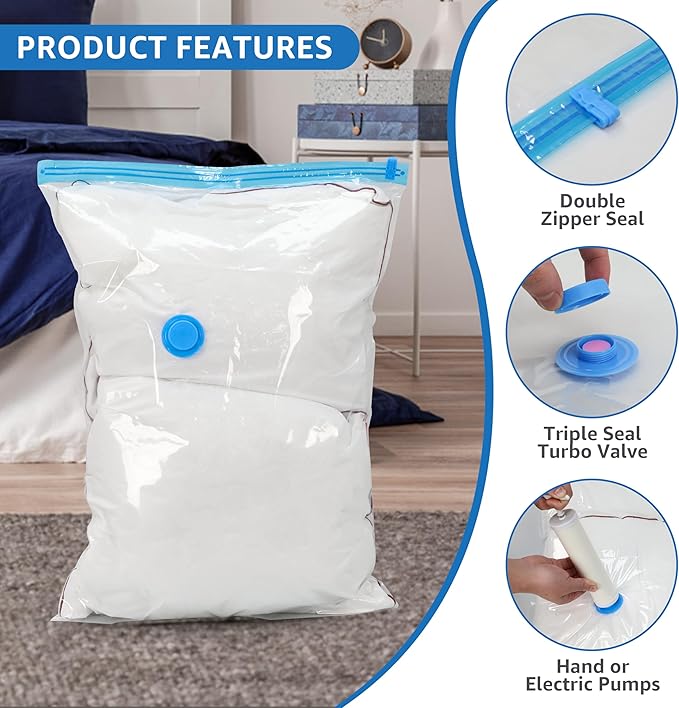 Simple Deluxe 32 Pack Vacuum Storage Bags (5 Jumbo/5 Large/6 Medium/6 Small/5 Roll M/5 Roll S) Space Saver Bags, Vacuum Seal Bags with Hand Pump for Comforters, Blankets, Bedding, Pillows and Clothes