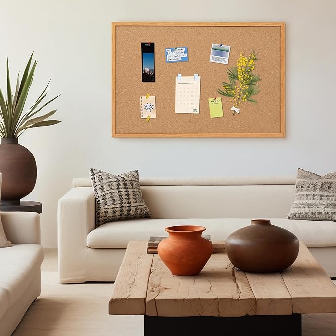 Cork Board Bulletin Board 30 x 42, Oak Framed 4x3 Corkboard, Office Board for Wall Decor, Large Wall Mounted Notice Pin Board with 15 Push Pins for School, Home & Office