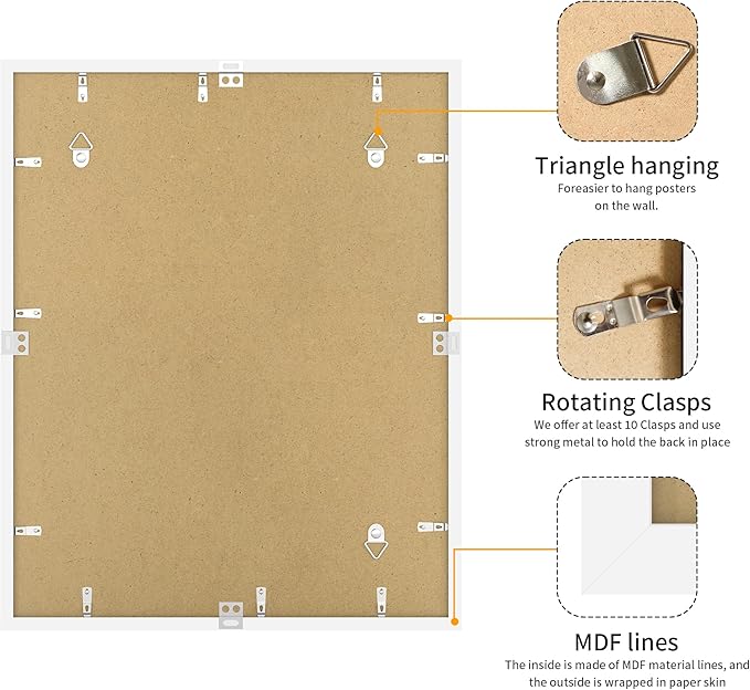 24x30 Picture Frame 3 Pack - White Poster Frame Display Pictures 18x24 with Mat or 24 x 30 Without Mat for Wall Hanging Horizontal and Vertical