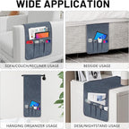 Couch Armrest Remote Control Holder, Couch Caddy Gifts for Seniors Bed Caddy Tv Remote Holder with 5 Pockets for Key Glasses Phone Magazine Holders