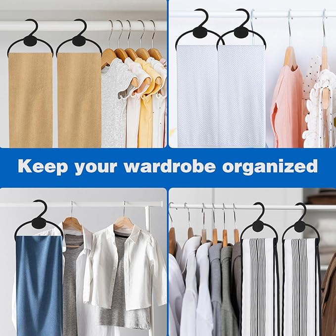 50 Pcs Black Plastic Scarf Hanger Organizer Space Saving Closet Accessory Holder for Scarves, Belts, Ties, Headscarves, and More