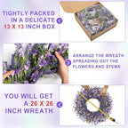 LZNPA 26 Inch Large Lavender Wreath for Front Door Greenery Summer Spring Wreaths for Front Door Wreaths for Front Door All Seasons for Wedding Farmhouse Wall Porch Window Decor(Purple Lavender)