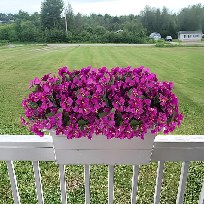 Artificial Flowers Faux Plants for Outdoors Spring Summer Decor, 6 Bundles Fake Bougainvillea Silk Flowers UV Resistant Realistic for Outside Planter Porch Patio Garden Home(Purple)