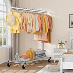 Heavy Duty Clothes Rack Load 630 lbs, Metal Rolling Clothing Rack With Sturdy Wheel And Shelves, Adjustable Portable Hanging Garment Rack For Clothes,Chrome Stainless Steel