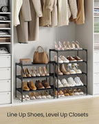 SONGMICS Shoe Rack, 3-Tier Shoe Storage Organizer, Space-Saving, 11.7 x 16.5 x 19.1 Inches, Entryway, Metal Frame, Non-Woven Fabric Shelves, Ink Black ULSH013BH01