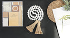 Meplait 39in Wood Bead Garland Farmhouse with Tassels,Versatile Prayer Beads Boho Chic Wall Hanging Home Decor (Wash White)