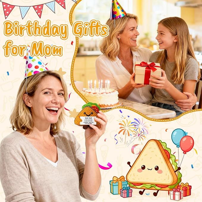 MY-ALVVAYS Mom Positive Crochet Birthday Gifts Sandwich from Daughter Son, I Love You Mom Handmade Cheer Up Mommy Gift for Mother, Mama Appreciation Thanksgiving Present for Women