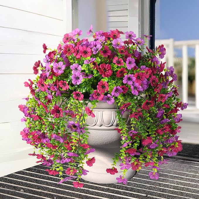 INQCMY 2Pcs Artificial Fake Hanging Flowers for Outdoors UV Resistant Artificial Plants for Spring Summer Decor Look Real Faux Flowers for Outside Home Planter Porch Patio Decor