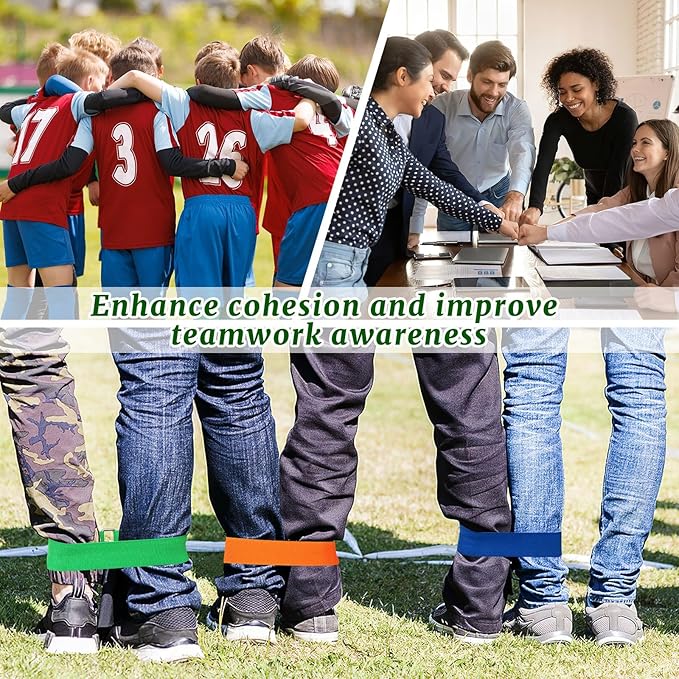 Augshy 3 Legged Race Bands, Assorted Colors Elastic Tie Rope Resistance Bands for Relay Race Game Carnival Field Day Backyard Game Party Supplies