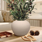 Ceramic Flower Vase Round Textured Vase,Farmhouse Vase Terracotta Rustic Vases for Home Decor for Living Room,Dining Table Decor,Shelf Decor,Centerpiece