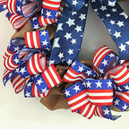 XKCL Patriotic Wreaths, 20 Inch Memorial Day Wreath, 4th of July American Flag Wreath for Front Door Decorations (Beige＆Bule)