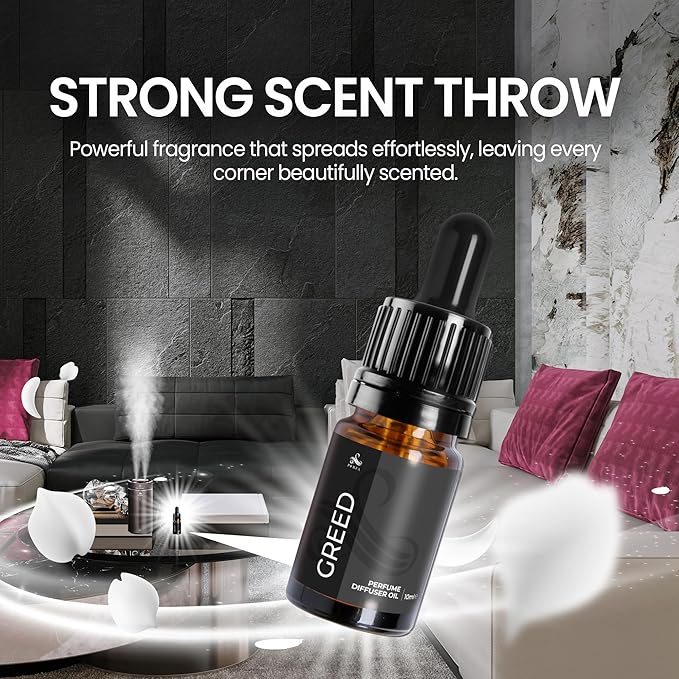Greed Diffuser Oil | Perfume Diffuser Oil Refill | 10ml Oil Diffuser Essential Oils | Versatile and Mess-Free | Long-Lasting Essential Oils for Humidifiers for Spa, Home, and Office by Perfa