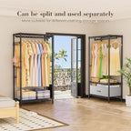 Coat Rack Clothes Wardrobe：Closet Organizer and Storage Clothing Garment Rack with Shelves Heavy Duty for Hanging Clothes Portable Adjustable Black 15.8" DX69 WX76.5 H