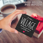 Wooden Sign - It Takes A Village Thank You For Being A Part Of Us - Motivational Wood Plaque & A Metal Support - Home & Office Inspirational Gifts For Women or Men, Desk Decor (Black) - C03