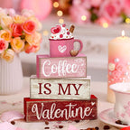 Lineshading 4 Pcs Valentine's Day Table Decor Wooden Cocoa Decoration Centerpiece Pink Heart Tiered Tray Decor Love Block Signs Gift Farmhouse Decoration for Valentine's Day Home Kitchen