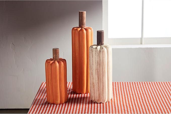 Mud Pie Wooden Pumpkin Sitter, Large, 15 3/4" x 4"