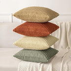 MIULEE Pack of 2 Corduroy Decorative Throw Pillow Covers 16x16 Inch Soft Boho Striped Pillow Covers Modern Farmhouse Home Decor for Summer Sofa Living Room Couch Bed Light Olive Green