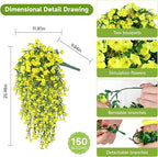 Artificial Hanging Flowers for Outdoors, 4 PCS UV Resistant Faux Plants Silk Realistic 150 Morning Glory Each Vines, Fake Plastic Floral for Garden Patio Spring Summer Decor, Yellow