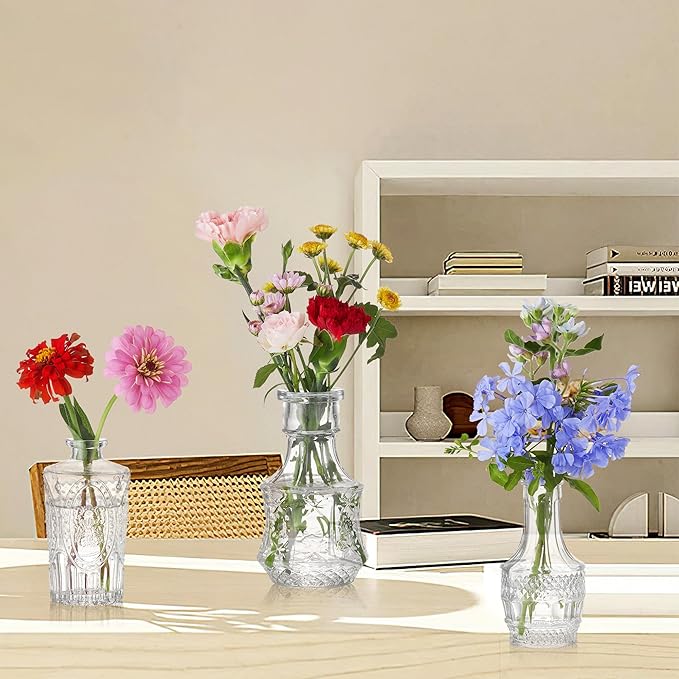 Glass Bud Vase Set of 32 Pcs, Vintage Clear Small Glass Vases for Flowers, Glass Bud Vases in Bulk, Mini Vase for Centerpieces, Wedding, Home Decor and Events