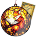 Fox Ornament, Book Lover Gifts for Women, Book Ornament, Christmas Ornaments 2026, Cozy Reading Animal Decor, Literary Gift Idea, Autumn Light Acrylic Suncatcher Ornaments, Unique