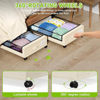 Under Bed Storage with Wheels, XXL 60L Under the Bed Storage Bins, Underbed Storage Containers with Lids & Label, Rolling Metal Drawer for Shoes, Clothes, Books, Toys (2-Pack Beige)