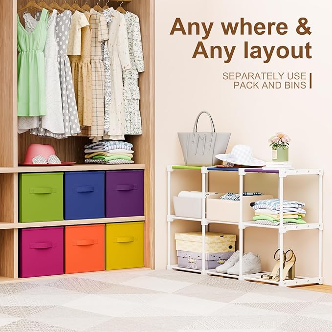 9 Cube Storage Organizer with Shelf Back to School Boxes 11 Inch Toy Storage Bins Closet Organizers Drawers Fabric Dresser for Playroom Books Bedroom Dorm Kitchen (Creamy White)