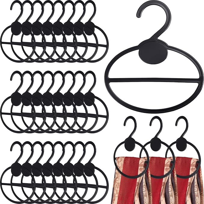 25 Pcs Scarf Hanger Plastic Holder Organizer Space Saving Scarf Organizer Clothes Hanger for Scarves Headscarves Clothing Sorting Storing (Black)