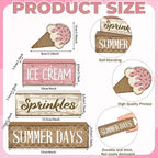Lineshading 4 Pcs Summer Table Decoration Ice Cream Wooden Sign Pink Brown Rustic Summer Tiered Tray Decor Ice Cream Sprinkles Centerpieces for Home, Dining Room & Coffee Bar Kitchen