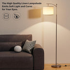 Ambimall 60" Floor Lamp for Living Room with 3 Color Temperatures, Adjustable Beige Shade with Brown Pole, Tall Lamp for Bedroom Office Classroom Dorm Room, 9W Bulb Included