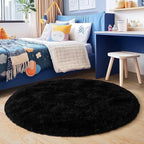 5'x5' Black Round Rug for Bedroom, Ultra Soft Fluffy Circle Rug for Kids Girls Boys Room, Cute Shag Rugs for Living Room Playroom Teen Room Home Decor Rug