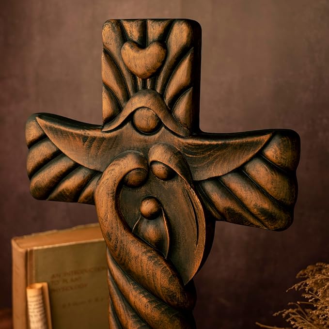 BGCOPPER Holy Family Wall Cross, Handmade Wooden Cross Wall Crucifix, Jesus Cross Wall Decor Art for Home Room Decor Christmas Gifts - 6 Inch