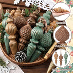 Yunlly 18 Pcs Neutral Christmas Ornaments Textured Christmas Tree Decor with Hanging Loop Matte Shatterproof Hanging Finial Ornaments Home Decor for Xmas Vintage Rustic Farmhouse (Nostalgic Color)