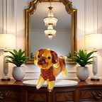Brown Mini Dog Art Blown Glass, Crystal Cute Dog Figurine, Glass Ornament Statue Animal Collectible, Blown Art Pet Animal Collectible Figures Home Décor Accents